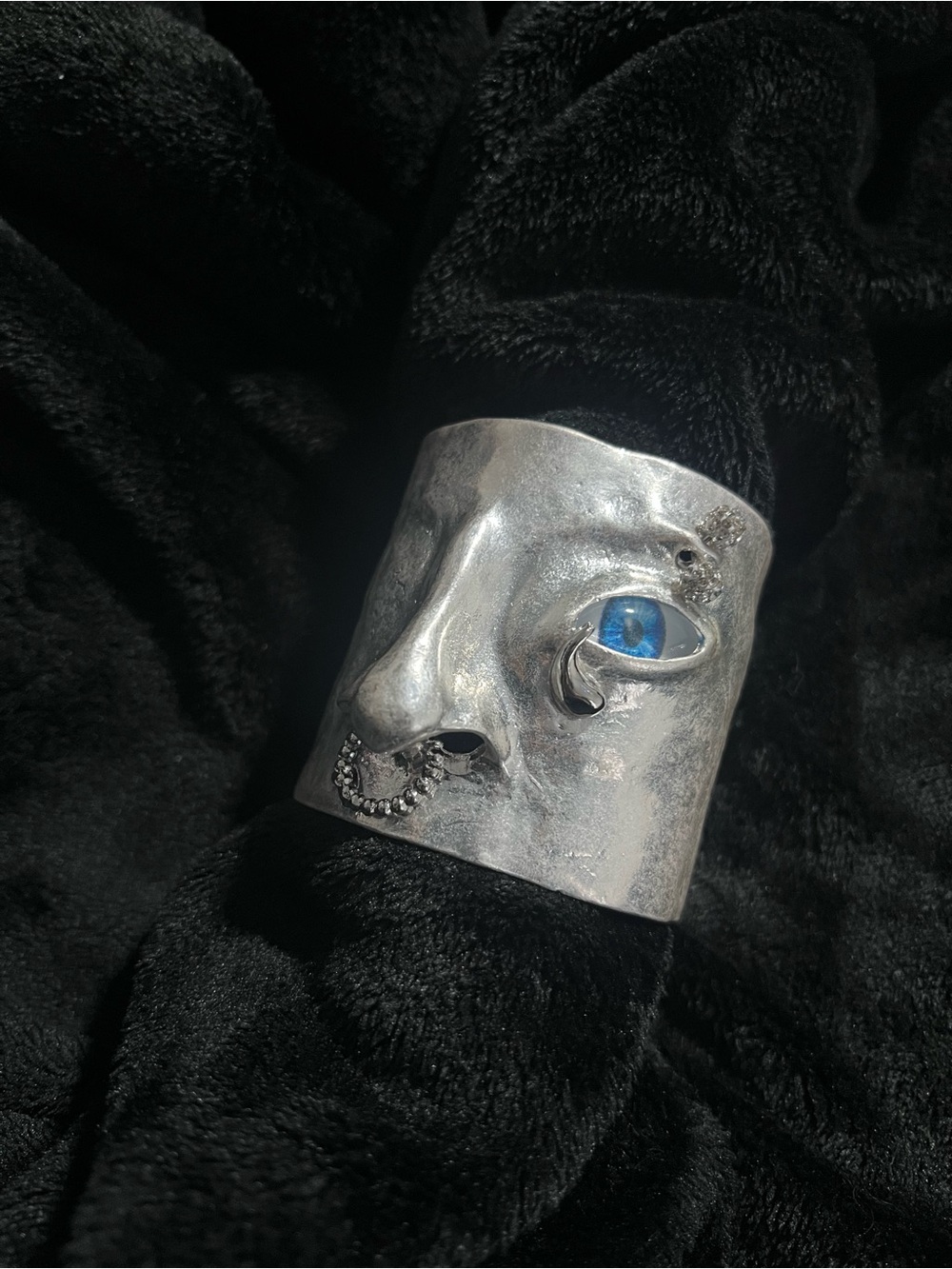 Silver Face Cuff Bracelet with Blue Eye Detail - Picture 4 of 6